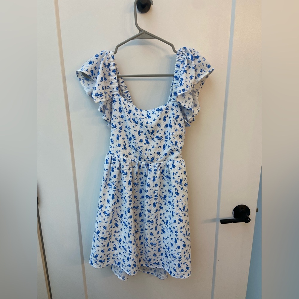 Blue and white dress